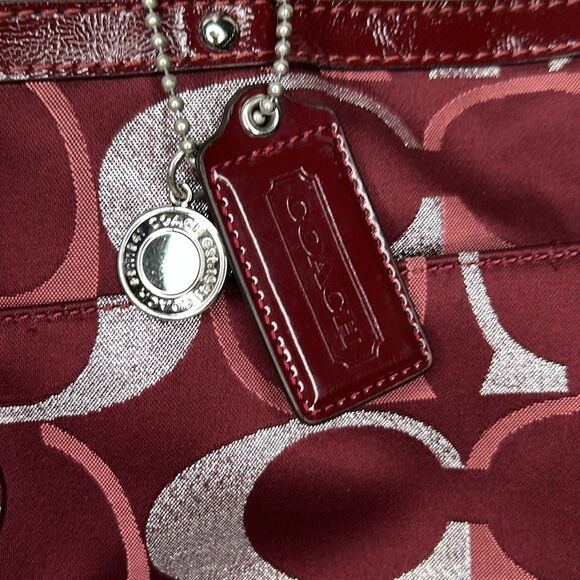Coach Diaper Bag Maroon Burgundy Silver F20425 with Matching Small Bag - Picture 3 of 16